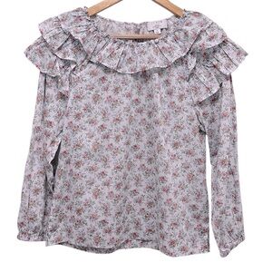 J Crew Liberty Winding Rose Ruffle long sleeve Blouse Top Floral Size Small